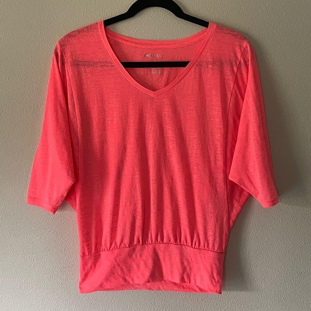 New! Ideology, Women’s, Bright Orange, Short-Sleeve, Fitted/Cropped-Waist Top.